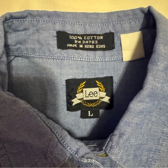 Vintage 90s Lee Blue Cotton Button Down Shirt Large - Picture 2 of 8